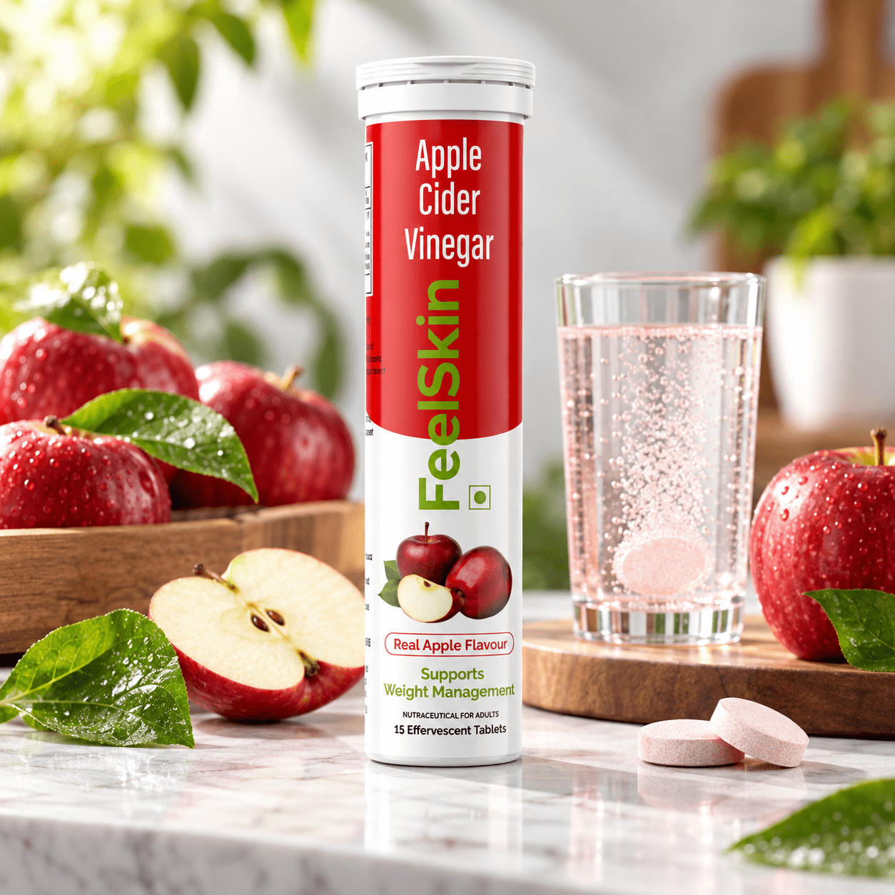 1 pc FeelSkin Apple Cider Vinegar Effervescent Tablets – Real Apple Flavour | 15 Tablets - Image 1