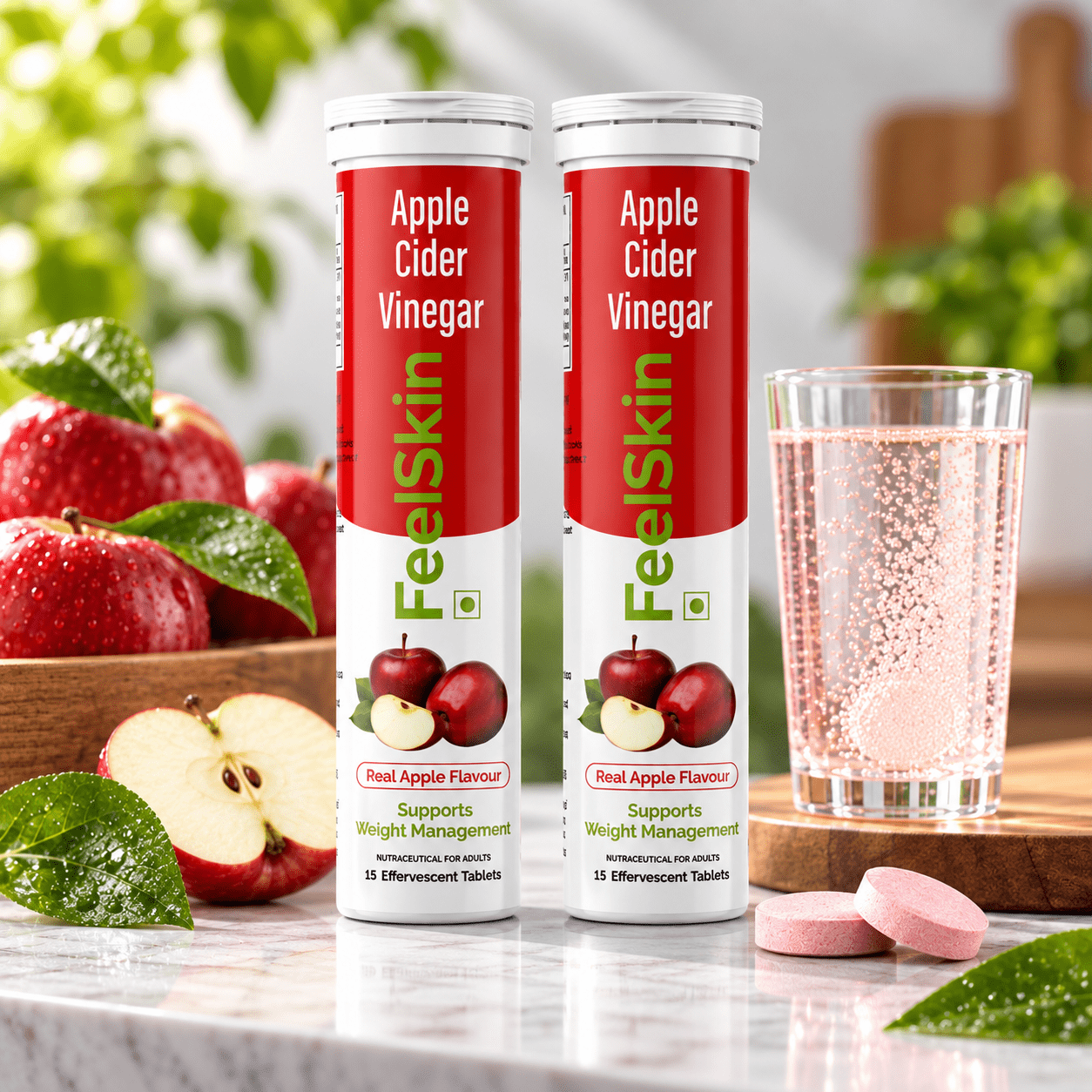 2 pcs FeelSkin Apple Cider Vinegar Effervescent Tablets – 2 PC Combo Pack - Image 1