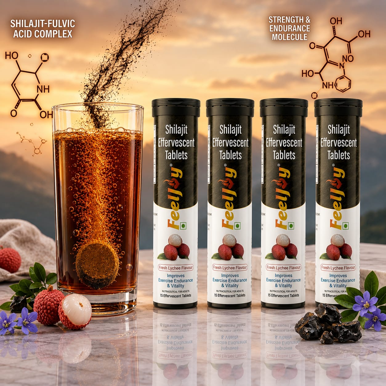 4 pcs FeelJoy Shilajit Effervescent Tablets – 4 Tube Combo Pack - Image 1