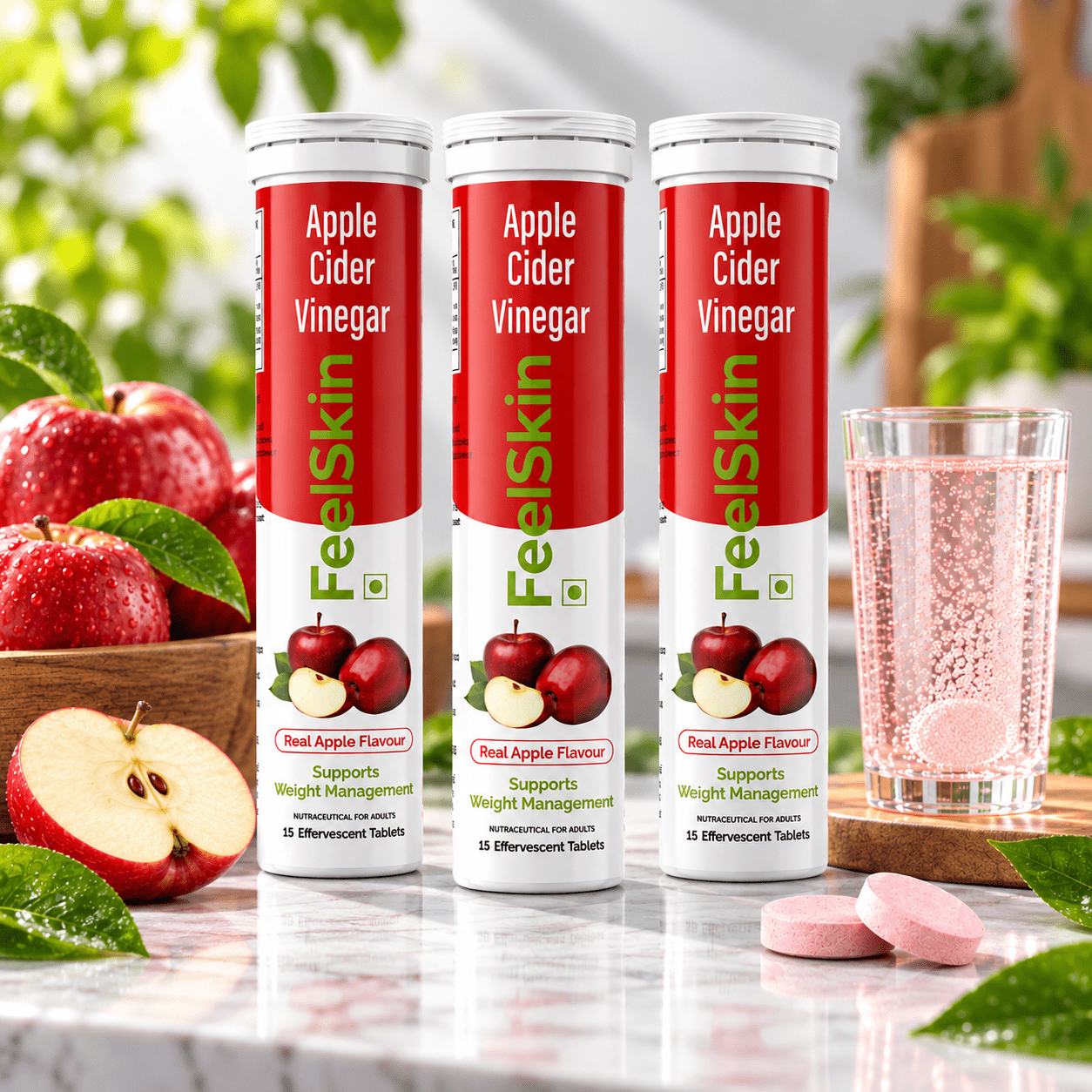 3 pcs FeelSkin Apple Cider Vinegar Effervescent Tablets – 3 PC Combo Pack - Image 1